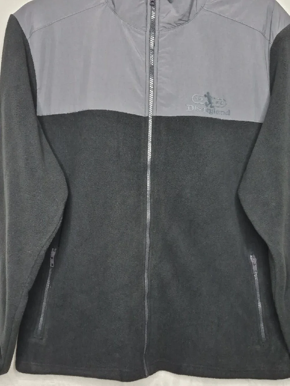 Disney Parks Disneyland Embroidered Castle Full Zip Fleece Jacket Gray Black L